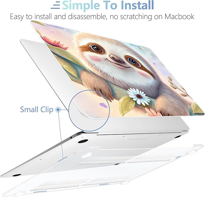 MEEgoodo for MacBook Air 13 inch Case 2021 2020 2019 2018 Released A2337 M1 A2179 A1932 with Touch ID, Plastic Hard Shell & Keyboard Cover Compatible with MacBook Air Case 13.3, Smiling Sloth