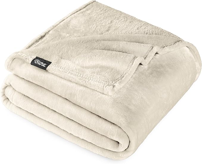 Bare Home Fleece Blanket - Throw/Travel - Ultra-Soft Lightweight for Bed, Sofa, and Couch - Luxury Microplush - Cozy Warm Blanket (Throw/Travel, Oyster)