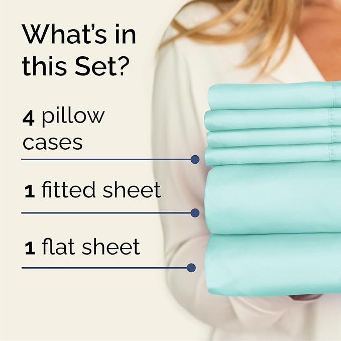 Cal King 6 Piece Sheet Set - Cooling, Comfy & Breathable - Hotel Luxury Bedding, Includes Fitted Sheet for Women, Men, Kids & Teens - 1 Flat, 1 Fitted Sheet, 4 Pillowcases w/Deep Pockets - Spa Blue