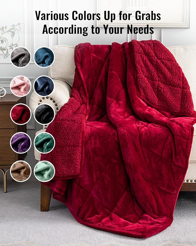 Uttermara Sherpa Fleece Weighted Blanket 15 lbs for Adult, Unicolor Ultra-Soft Fleece and Sherpa, Dual Sided Cozy Plush Blanket for Sofa Bed, 60 x 80 inches, Red