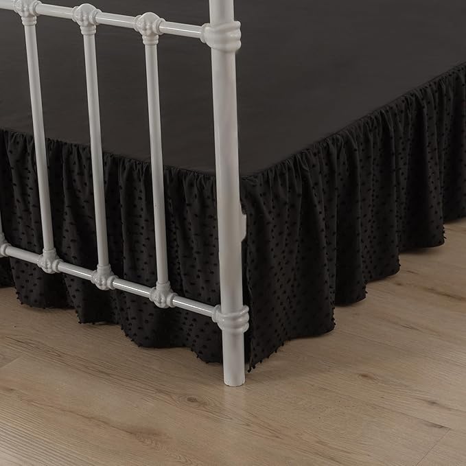 Tufted Dot Bed Skirt Full Size Ruffled Bed Skirt with Split Corners, 14 Inch Drop Dust Ruffle Bed Skirts with Platform, Black
