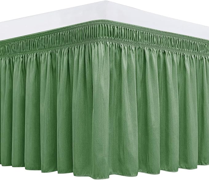 Biscaynebay Wrap Around Bed Skirts for King & Cal King Beds 18" Drop, Sage Adjustable Elastic Dust Ruffles Easy Fit Wrinkle Resistant Silky Luxurious Fabric Machine Washable