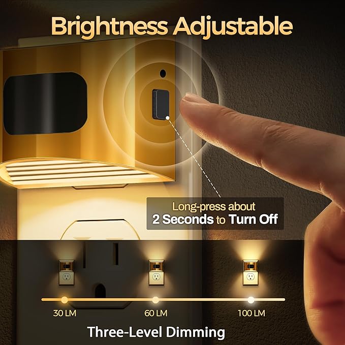 DORESshop LED Night Light[2 Pack], Night Lights Plug into Wall, 3 Mode Plug in Night Light with Motion Sensor, Dusk to Dawn Sensor, Nightlights for Adults, Bedroom, Bathroom, Hallway, Golden Cover