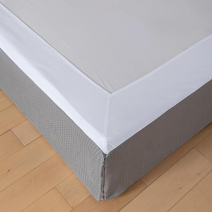 Twin Bed Skirt, Wrap Around Bed Skirt with Pleated Corner, 18 Inch Drop Pleated Waffle Weave Bedskirts, Anti-Slip, Microfiber, Grey, 18'' Twin