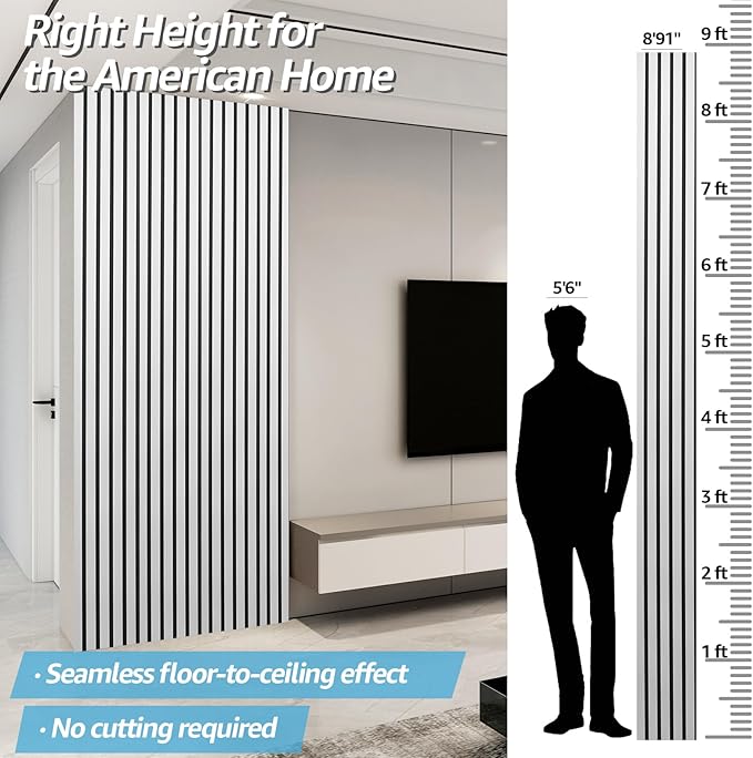 Art3d 4pcs-107 x 8in Slat Acoustic Panel for Wall and Ceiling, 3D Fluted Sound Absorbing Panel with Wood Finish, Silver
