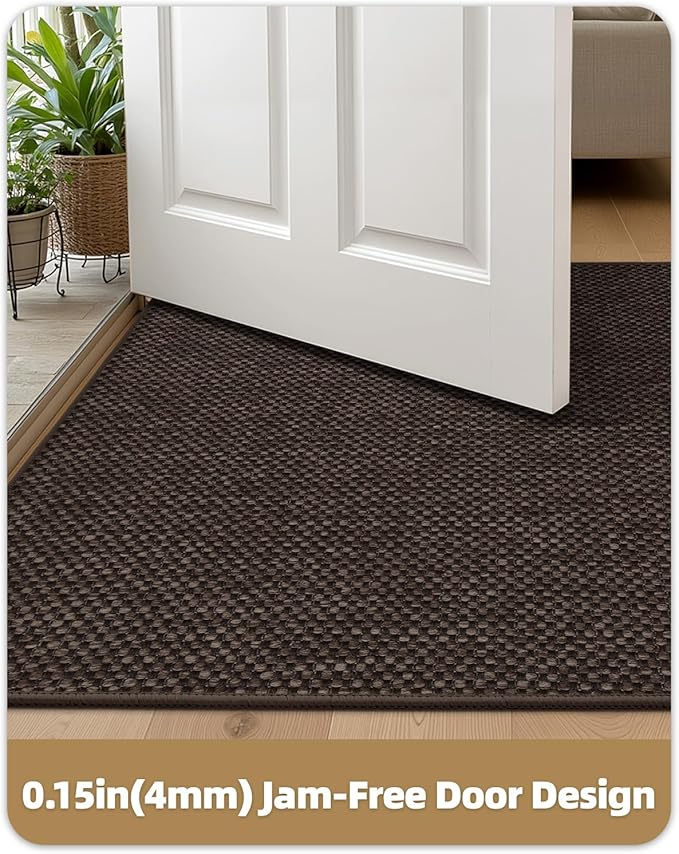 Color&Geometry Ultra-Thin Indoor Door Mat, 21"x31" Low-Profile Non-Slip Entryway Rug with Modern Geometric Texture, Washable Doormat for Entrance, Front Doors, Brown (FOLD)