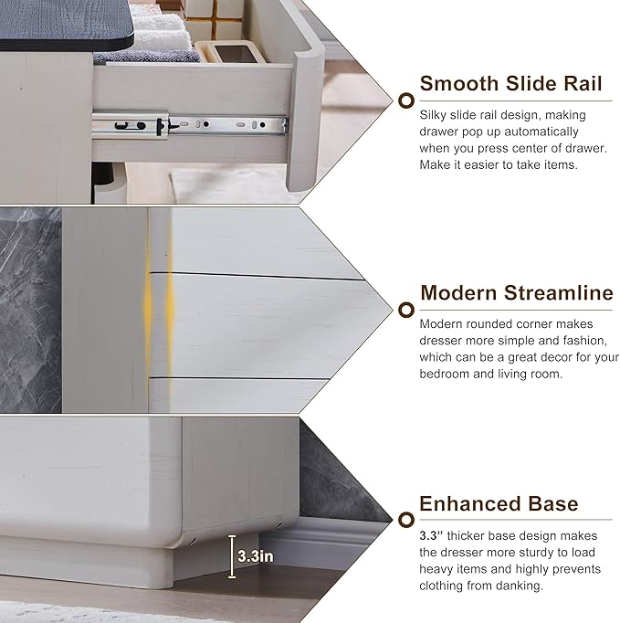ACCOHOHO Modern 6 Drawer Dresser for Bedroom, 52" Wide Wooden Dressers with Large Storage,Handleless Chest of Drawers TV Stand for Living Room & Hallway, Curved Profile Design, White