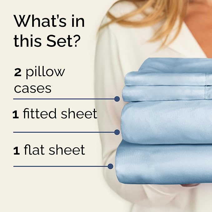 Twin 4 Piece Sheet Set - Cooling, Comfy & Breathable - Hotel Luxury Bedding, Includes Fitted Sheet for Women, Men, Kids and Teens - 1 Flat, 1 Fitted Sheet, 2 Pillowcases with Deep Pockets - Sky Blue