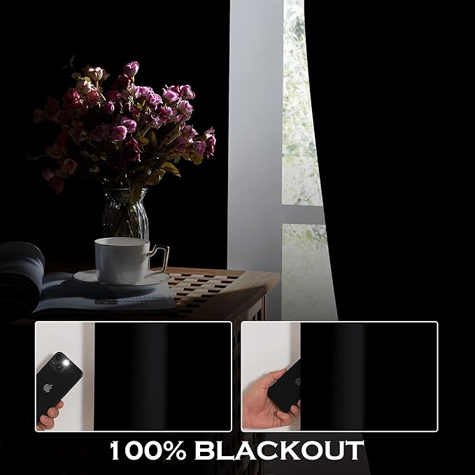 KGORGE Anti Dust Soundproof 100% Blackout Curtains 4 Layers Heavy Duty Energy Efficiency Window Curtains for Living Room Baby Bedroom Home Office Studio, Wide 52 x Long 90 inches, Black, 2 Panels