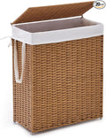 Slim Wicker Laundry Hamper with Lid, 75L Handwoven Rattan Basket with Handles, Narrow Laundry Basket with Removable Liner Bag & 2 Mesh Bags