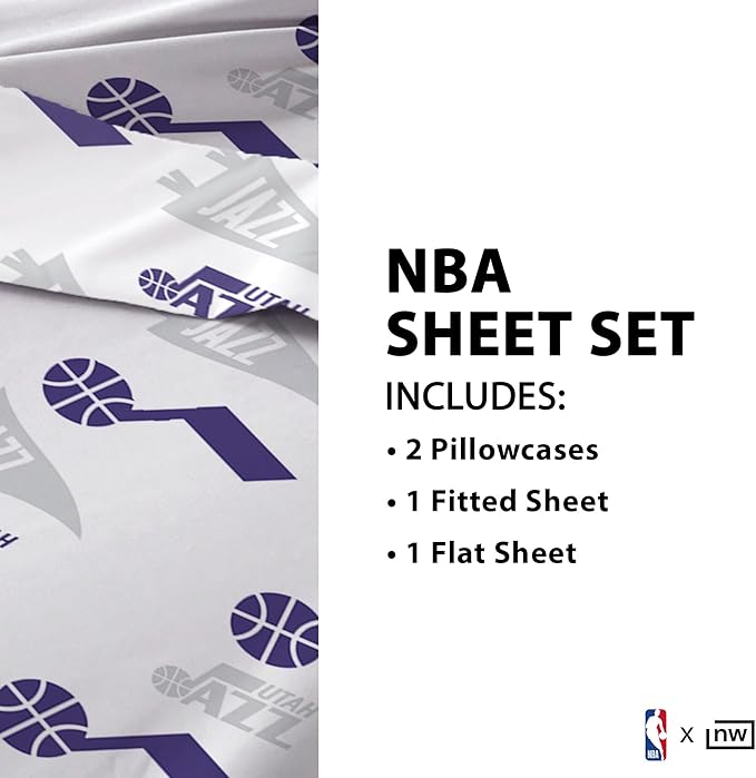Northwest Officially Licensed Utah Jazz NBA Twin Size Sheet Set – Soft Team Logo Bedding for Dorms, Bedrooms, Fan Caves & Game Day Style