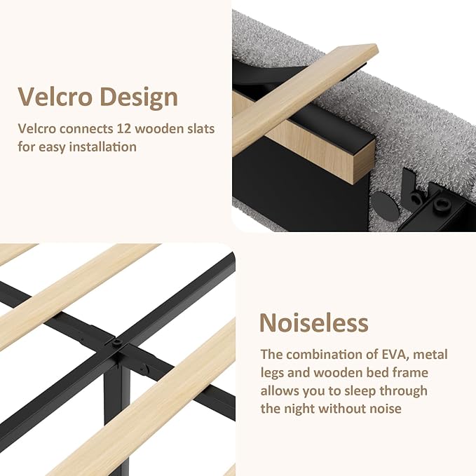 Full Size Platform Bed Frame with Headboard, Boucle Upholstered Desige, Anti-Collision Corners, Soft Rounded Corners, No Box Spring Required, Easy Assembly, Noise Free