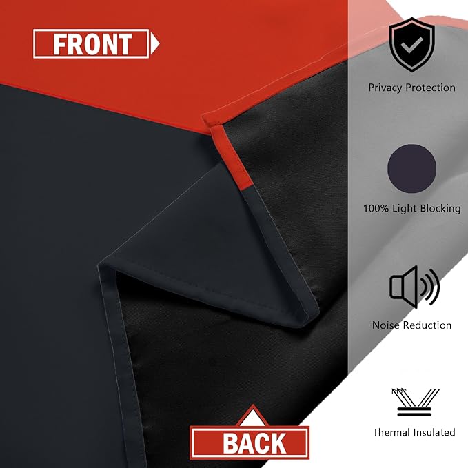 Red Black 100% Blackout Curtains 45 inch Length 2 Panels Set White Grey Modern Abstract Geometric Drapes for Kitchen Black Out Curtains Insulated Room Darkening Small Window Curtains, 52Wx45L