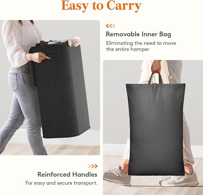 Lifewit 105L Laundry Basket with Lid, Large Laundry Hamper with Plastic Handles and Removable Bag, Foldable Tall Dirty Clothes Hampers for Laundry for Laundry Room, Bedroom, Bathroom, Dorm, Dark Gray