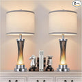 3-Way Dimmable Table Lamp Set of 2,Touch Control Lamp with Night Light,Modern Blue Crystal Table Lamps for Bedroom,Living Room，Bedside Lamps with USB A+C Ports，Fabric Lampshade(Blubs Included)