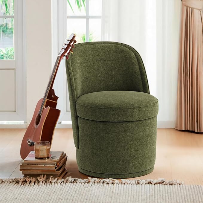 Swivel Accent Chair, 360° Swivel Chair with Hidden Storage, Vanity Chairs, Modern Small Barrel Swivel Armchair for Living Room/Bedroom, Green