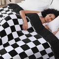 Weighted Blanket for Adults, 20lbs Sherpa Flannel Weighted Blanket Queen Size, Soft Fluffy Fleece Checkerboard Weighted Blankets for Calming and Relax, Plaid Black, 60" x 80"