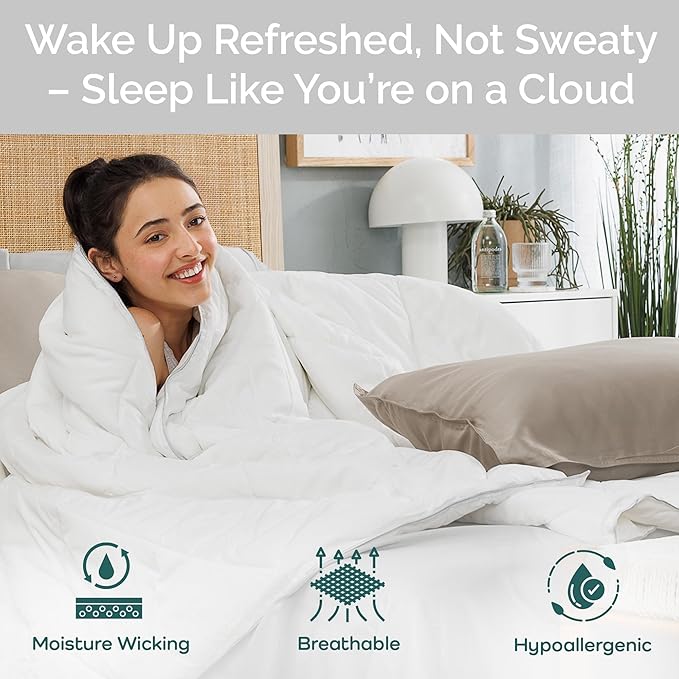 100% Viscose Derived from Bamboo Comforter, Cooling Comforter, Duvet Insert, Breathable, Extra Fluffy, Lightweight Comforters, King Size