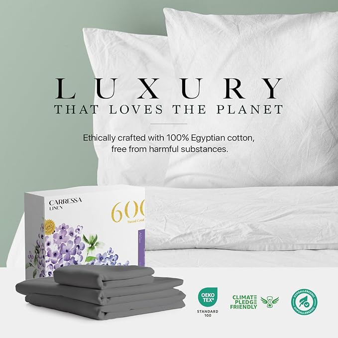 Carressa Linen 100% Egyptian Cotton Twin XL Sheets Set - 600 Thread Count Luxury Egyptian Cotton Sheets Twin XL Size (3 PC, Classic Burgundy), 16" Deep Pocket, Soft, Cooling, Sateen Weave Dorm Bedding