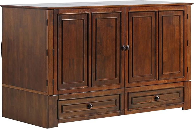 Emurphybed Paradiseo Murphy Cabinet Chest Bed with Charging Station 6 Inch, Queen (Tobacco)