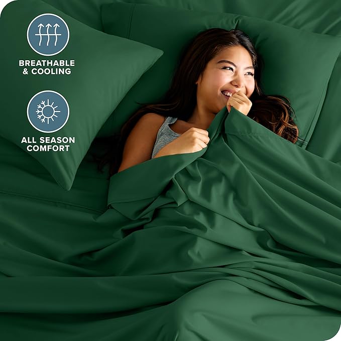 Bare Home Hotel Luxury Queen Sheet Set, Extra Soft - 6 Piece Set - Deep Pockets - Easy Fit - Cooling & Breathable - Wrinkle, Fade, Stain Resistant - Includes 4 Pillowcases (Queen, Forest Green)