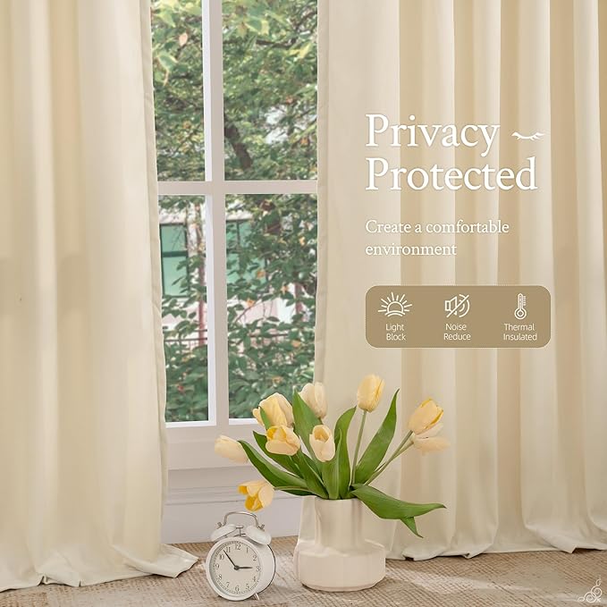 LAMIT Beige Velvet Panels for Living Room 84 Inches Long, Elegant Thermal Insulated Curtains Back Tab and Rod Pocket Drapes for Classical Bedroom, 2 Panels, 52 x 84 Inch