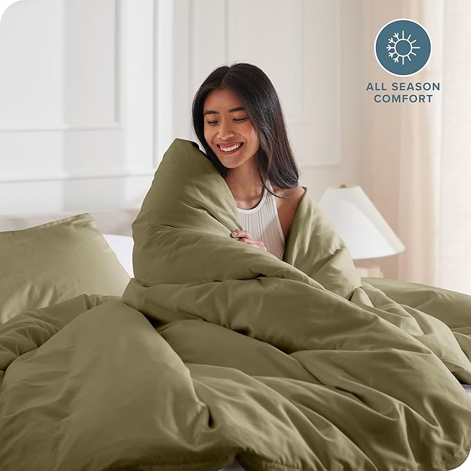 Bare Home Bedding Duvet Cover Extra Long Size - Premium 1800 Super Soft Collection - Lightweight, Cooling - Soft Breathable Bedding Duvet Cover (Twin/Twin XL, Olive)