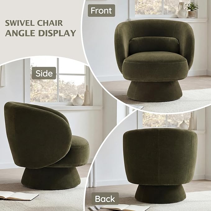 Swivel Accent Chair, Modern 360 Degree Swivel Barrel Chair with Arms & Curved Back and Lumbar Support Cushion, Comfy Round Single Sofa for Small Space, Living Room, Bedroom, Olive Rayon