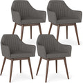 Giantex Upholstered Dining Chairs Set of 4, Mid Century Kitchen Chairs with Solid Wood Legs, Wrap-Around Backrest, Modern Accent Armchair for Living Room, Dining Room, Bedroom, Light Grey