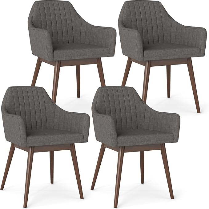 Giantex Upholstered Dining Chairs Set of 4, Mid Century Kitchen Chairs with Solid Wood Legs, Wrap-Around Backrest, Modern Accent Armchair for Living Room, Dining Room, Bedroom, Light Grey