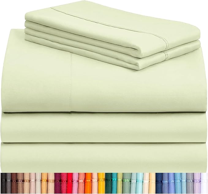 LuxClub 5 PC Sheet Set Bed Sheets Deep Pockets 16" Eco Friendly Wrinkle Free Cooling Machine Washable Hotel Bedding Silky Soft - Sage Green Split King