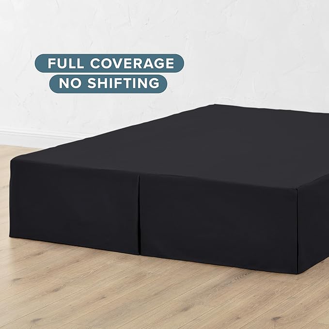 Bare Home Twin XL Bed Skirt - 15-Inch Tailored Drop Easy Fit - Bed Skirt for Twin Extra Long Beds - Center & Corner Pleats (Twin XL, Black)