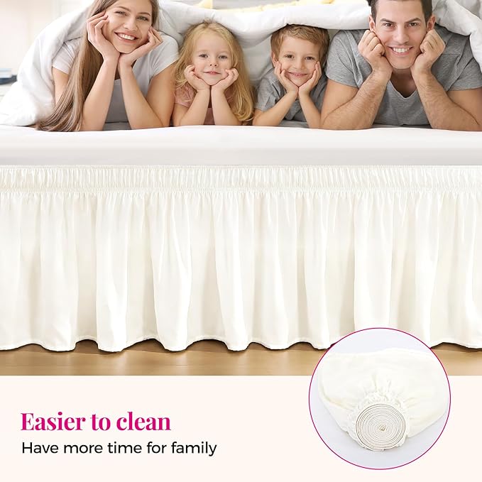 RIMELA Cream White Bed Skirt King Size 18 Inch Drop, Wrap Around Elastic Bedskirt, Dust Ruffle for Adjustable Bed Base Machine Washable Easy to Install Bed Skirts