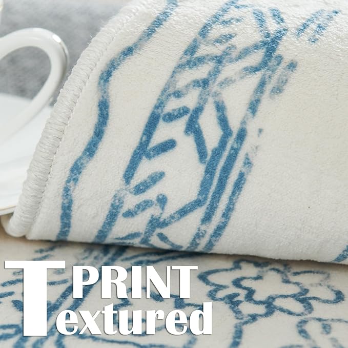 jinchan Hallway Runner Rug 2x8 Washable Kitchen Flora Faux Wool Non-Slip with Rubber Backing Soft Thin Vintage Carpet Runner for Bedroom Bathroom Laundry Room Living Room (2x8ft,Blue)