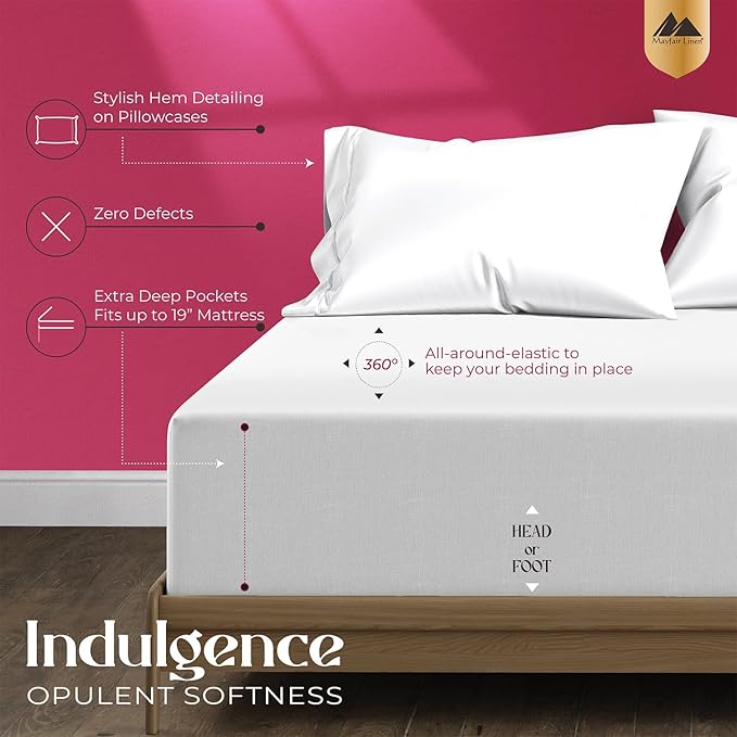 Mayfair Linen 100% Egyptian Cotton Sheets California King Size - 1200 Thread Count 4 PC Cal King Sheets Egyptian Cotton, Soft, Cooling Sateen Sheet, High Thread Count Sheet California King - White
