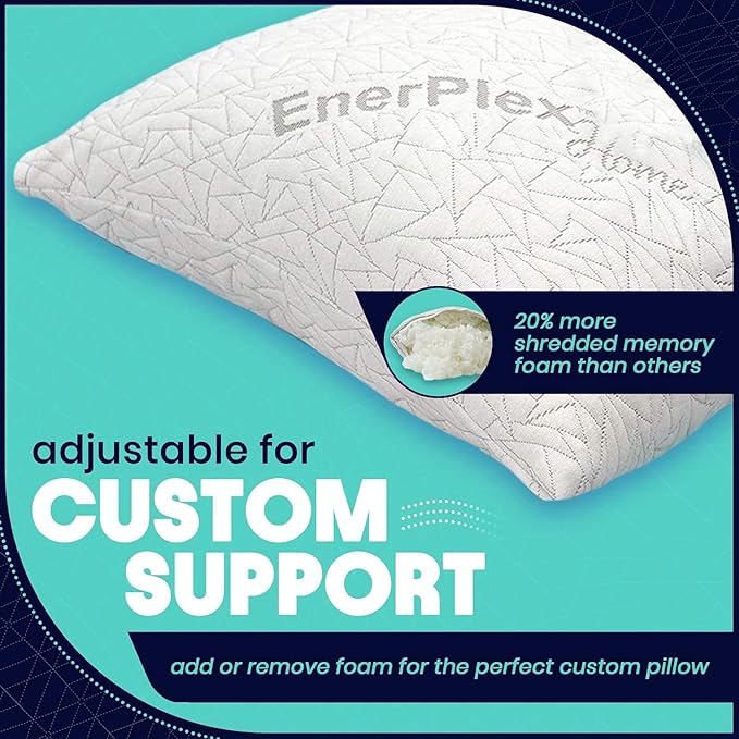 EnerPlex King Size Memory Foam Pillows - Pack of 2 - Adjustable Fill for Sleeping w/Extra Stuffing - CertiPUR-US Certified - Removable Viscose from Bamboo Cover - Machine Washable Firm Cushioning