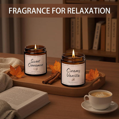 Auelife Fall Candle, Sweet Cinnamon Scented Candle, Fall Scents Soy Candles for Home Scented - Autumn Candles Gifts Set for Men and Women, Holiday, Thanksgiving, 7oz