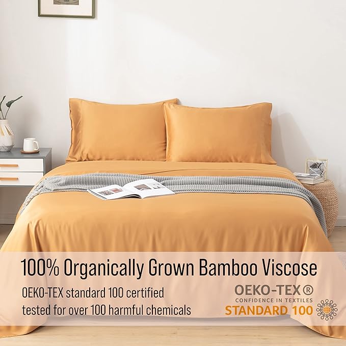 Bella Coterie Luxury Bamboo Viscose King Size Sheet Set | 100% Organically Grown | Ultra Soft | Cooling for Hot Sleepers | 18" Deep Pocket [Marigold]