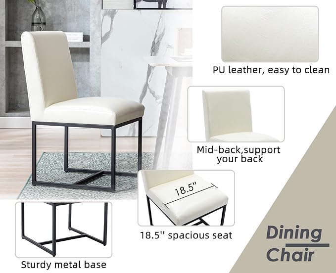 CIMOTA Modern Dining Chairs Set of 8, Leather Dining Room Chairs Upholstered Armless Guest Side Chair with Black Base for Dining Room/Kitchen, Cream 8PCS