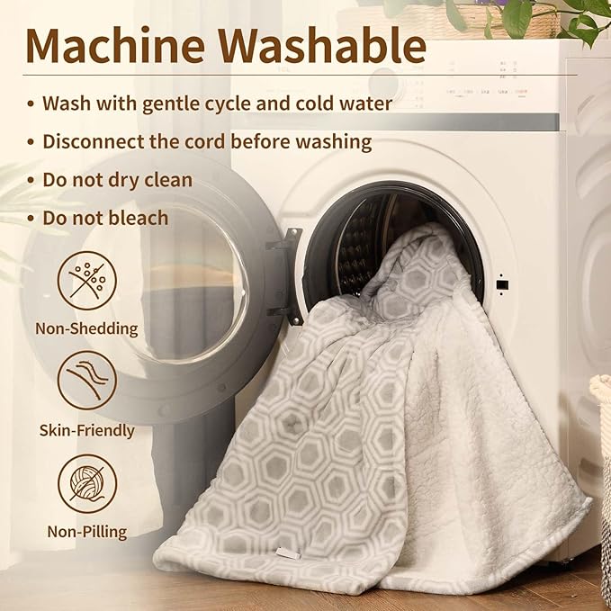 Bearhug Electric Throw Blanket 50" x 60", Reversible Velvet & Sherpa Heated Throw, 6 Heating Levels & 4H Auto Off, Over-Heat Protect, ETL Certification, Machine Washable