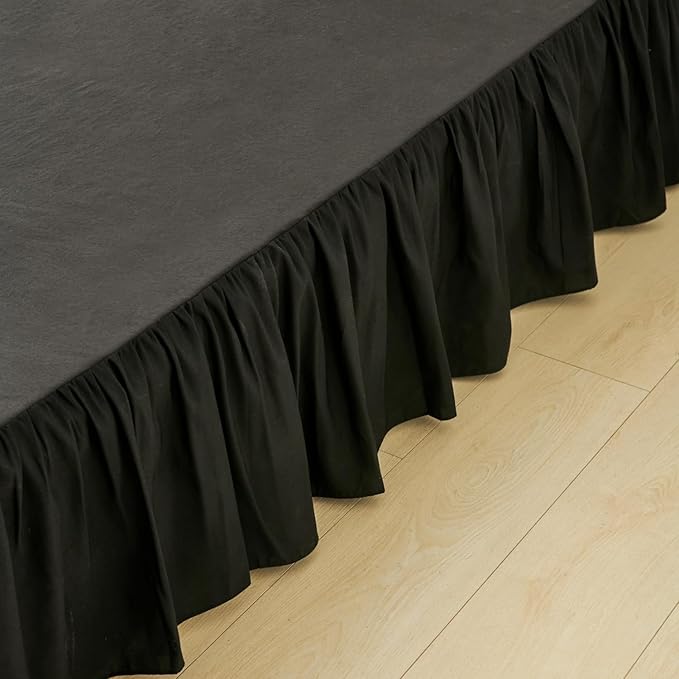 Bed Skirt Queen Size Ruffled Bed Skirt with Split Corners, Queen Bed Skirts 18 Inch Drop with Platform, Black, 18'' Queen