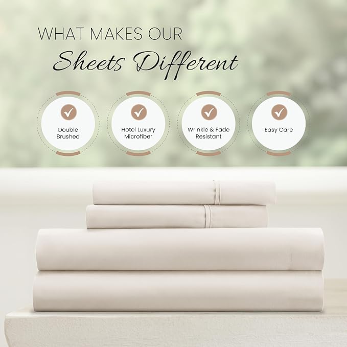 Linen Market Double-Brushed Microfiber King Sheet Set 4 Piece – Oeko-TEX Certified Ultra Soft & Wrinkle-Free - 16" Deep Pocket Sheets - Easy Care King Size - Ivory