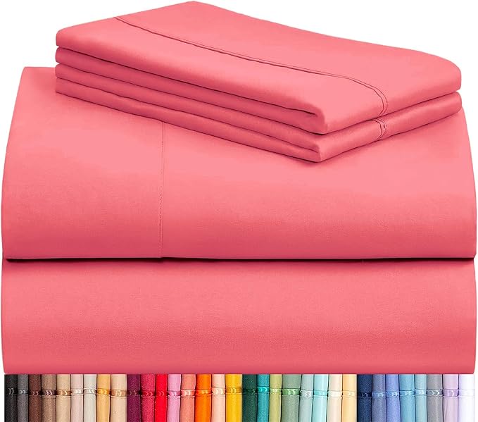 LuxClub 4 PC Sheet Set Bed Sheets Deep Pockets 16" Eco Friendly Wrinkle Free Cooling Machine Washable Hotel Bedding Silky Soft - Vermilion Full