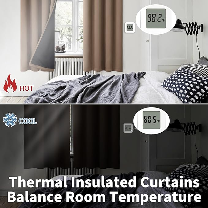 BGment Thermal Insulated 100% Blackout Curtains for Bedroom with Black Liner, Double Layer Full Room Darkening Noise Reducing Grommet Curtain (42 x 72 Inch, Taupe, 2 Panels)