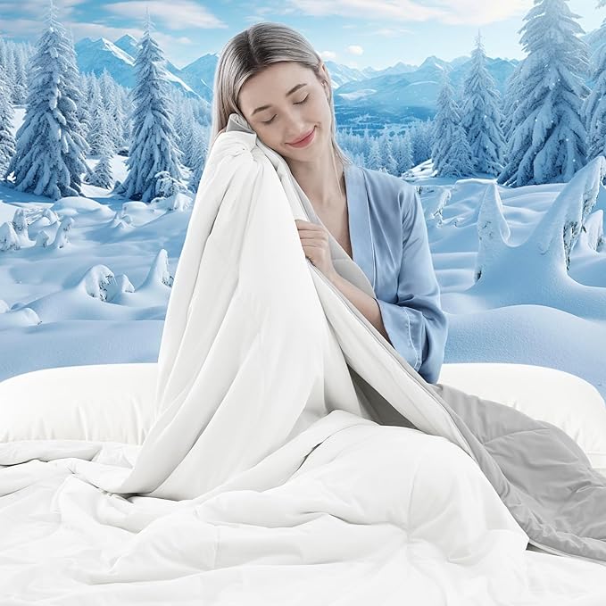 Cooling Comforter Queen Size, Double-Sided Cooling Blanket for Hot Sleepers & Night Sweats, Arc-Chill Q-Max > 0.4 Breathable Ice Blanket, Lightweight Cold Comforter (80''x90'', White)