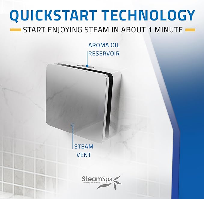 SteamSpa Steam System 4.5kW Steam Shower Generator with Bluetooth Wifi, Quickstart Continous Steam, Advanced Touch Pad Screen, Chroma Lights, Drain Pan and Auto Drain Chrome RVBS450CH-A