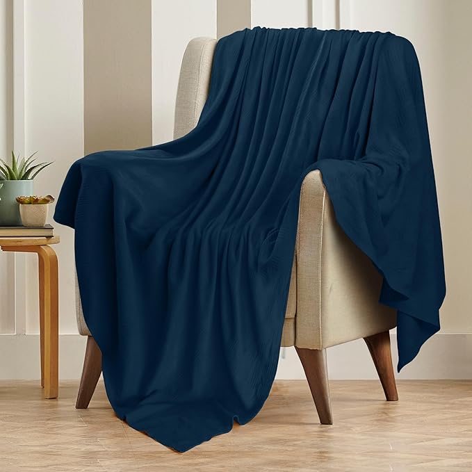 Utopia Bedding Navy 100% Cotton Blanket [Queen Size - 90x90 Inch] 350GSM Lightweight, Soft and Breathable Thermal Blanket for All Seasons