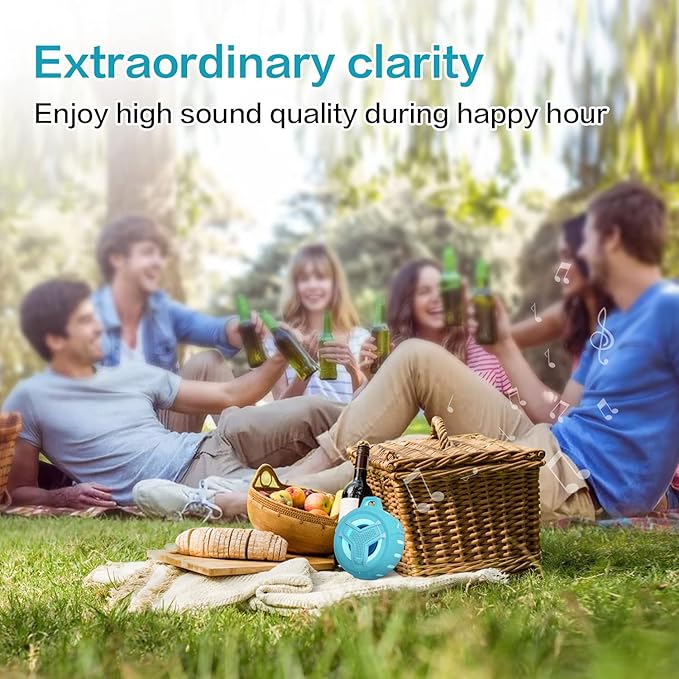 EBODA Waterproof Bluetooth Shower Speaker, IPX7 Floating Portable Wireless Small Speakers, 24H Playtime with RGB Light for Kayak, Beach, Pool Accessories, Gifts for unisex -Sky Blue