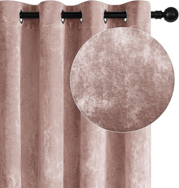 SMILETIME Pink Crushed Velvet Curtains 52x84 inch Luxurious Thermal Insulated Soundproof Drapes for Living Room Bedroom Office Soft and Durable Light-Filtering Window Treatments, 2 Panels