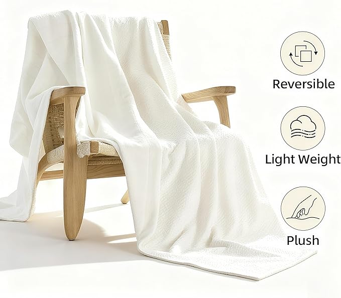 CHUFFED Cotton Waffle Blanket Queen Size-Plush Milk Velvet & Reversible Waffle Weave,Anti-Static 300Gsm Design，Thick Cozy Soft Winter Blanket for Bed, Couch, Sofa - White, 90x90 Inches